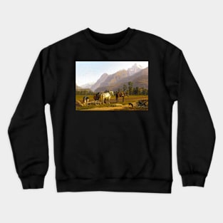 Ploughmen And Horses In The Canton Of Valais By Johann Jakob Biedermann Digitally Enhanced Crewneck Sweatshirt